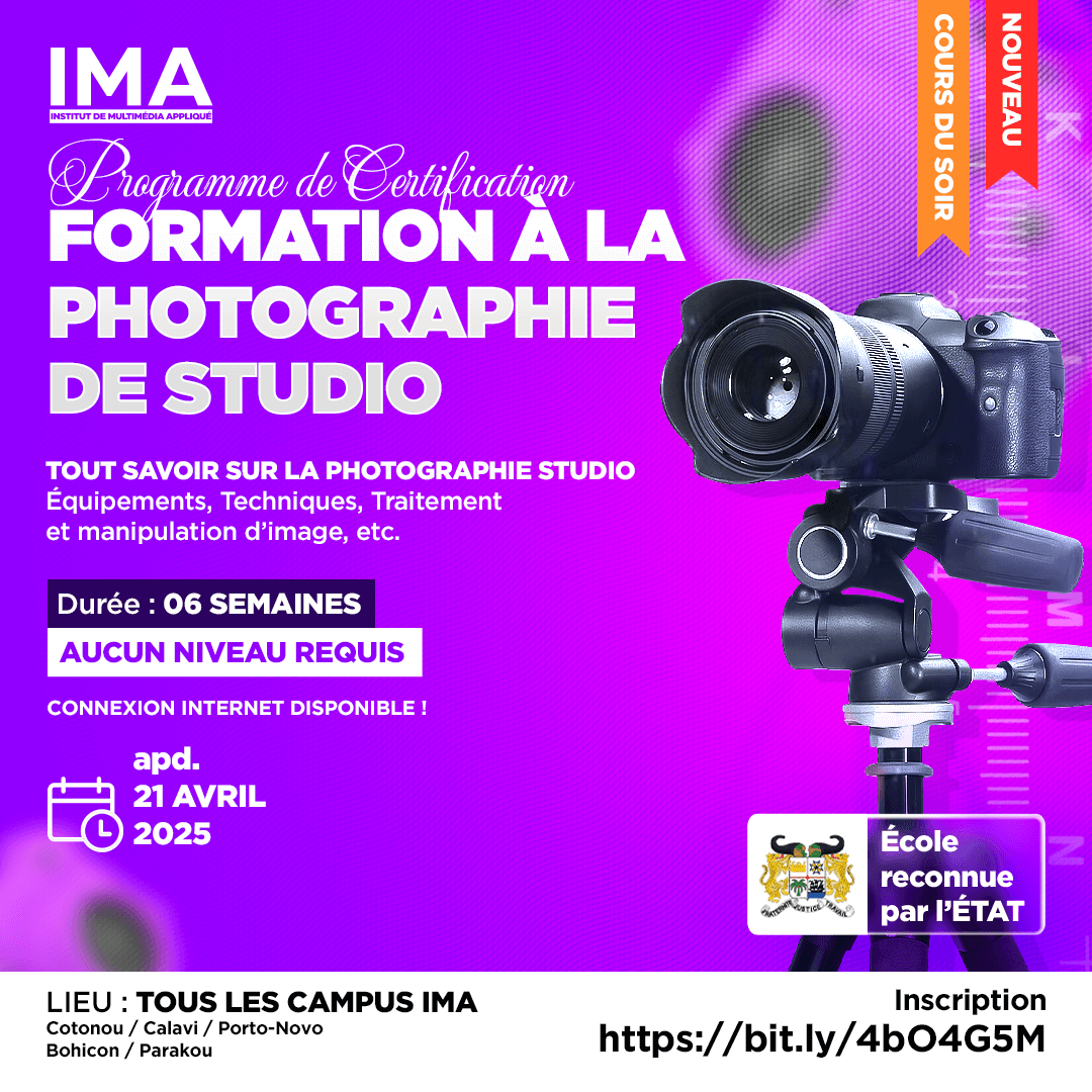 IMA Bénin, formation en photographie de studio